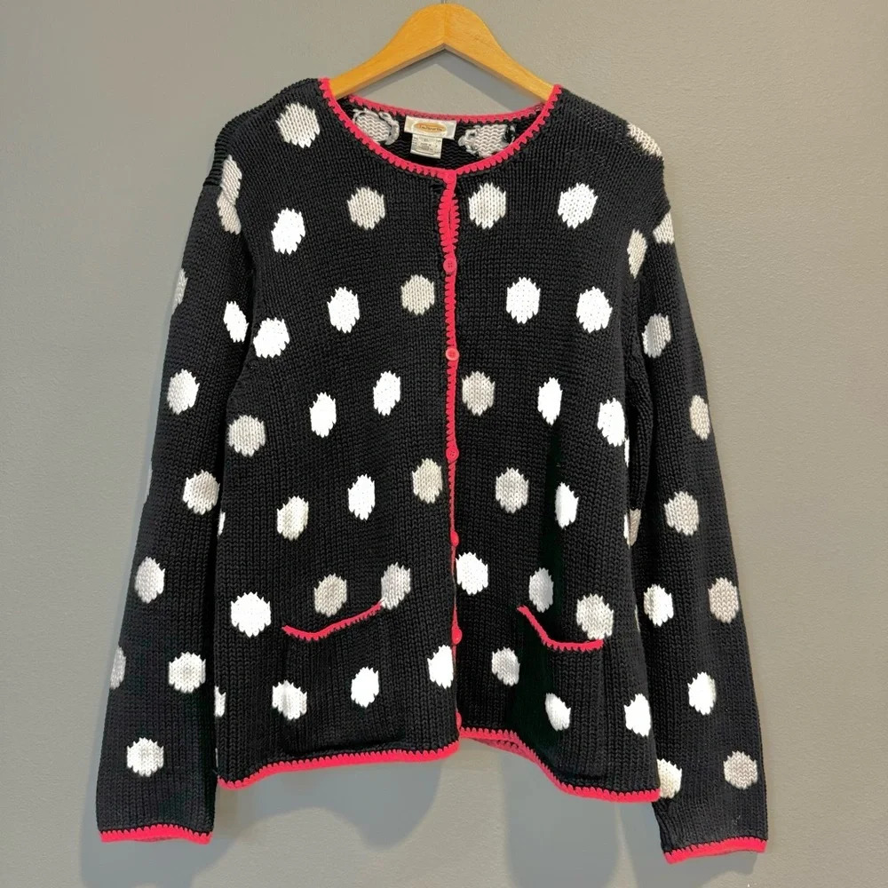 Talbots Black and White Polka Dot Cardigan